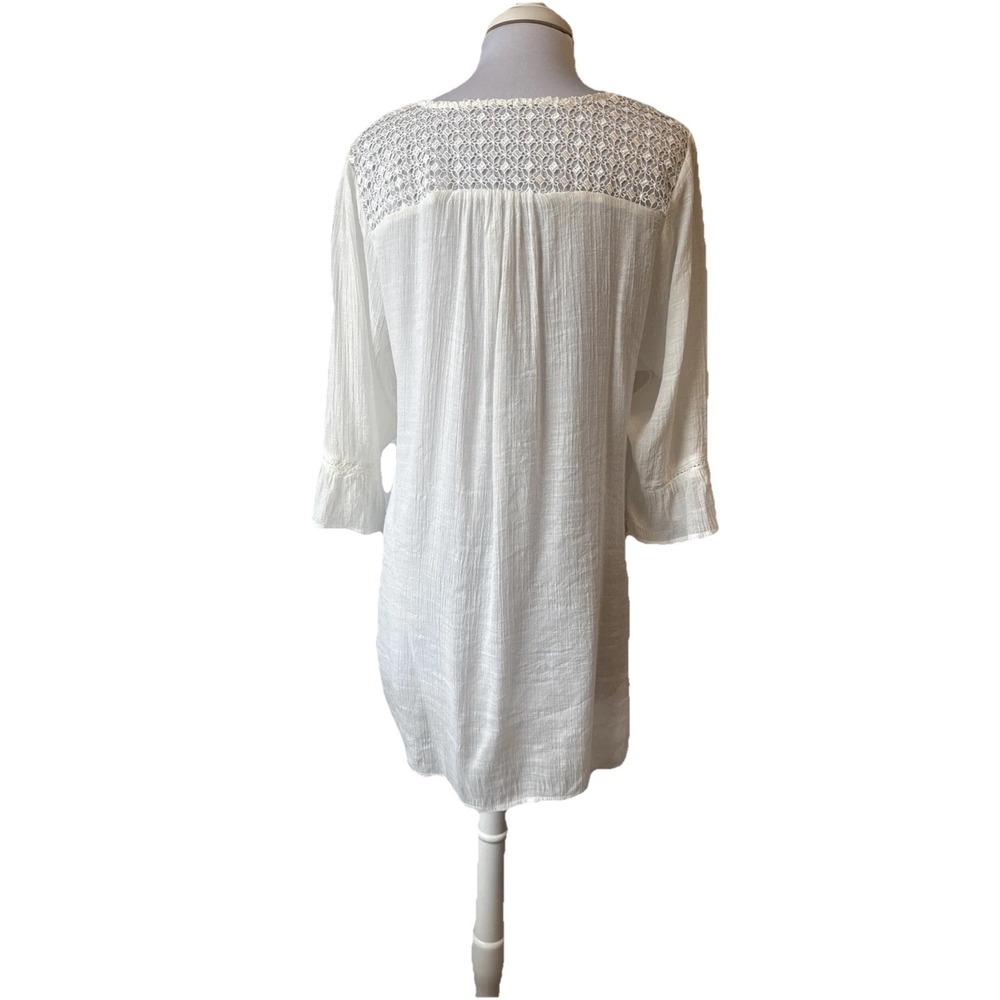 Boho Chic Sheer Embroidered‎ Floral Crochet Lace Crinkle Tunic Cover Up M Resort - Picture 2 of 11